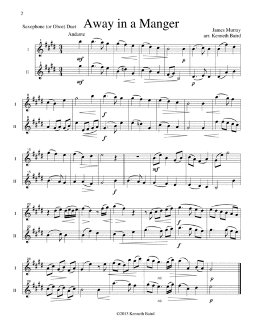 12 Christmas Duets for Saxophones (or Oboes) Woodwind Duet scores gallery preview page 3