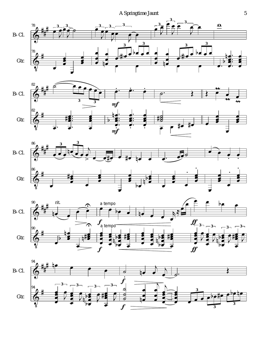 A Springtime Jaunt for clarinet and guitar Clarinet scores gallery preview page 5