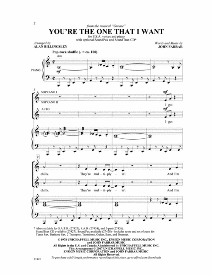 You're the One That I Want (from Grease) SSA scores gallery preview page 2