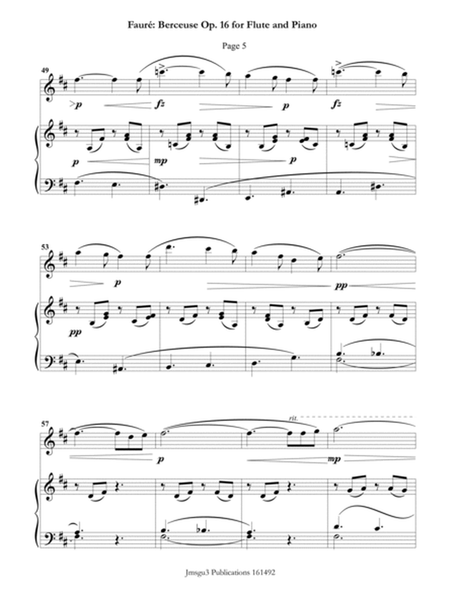 Fauré: Berceuse Op 16. for Flute & Piano image number null