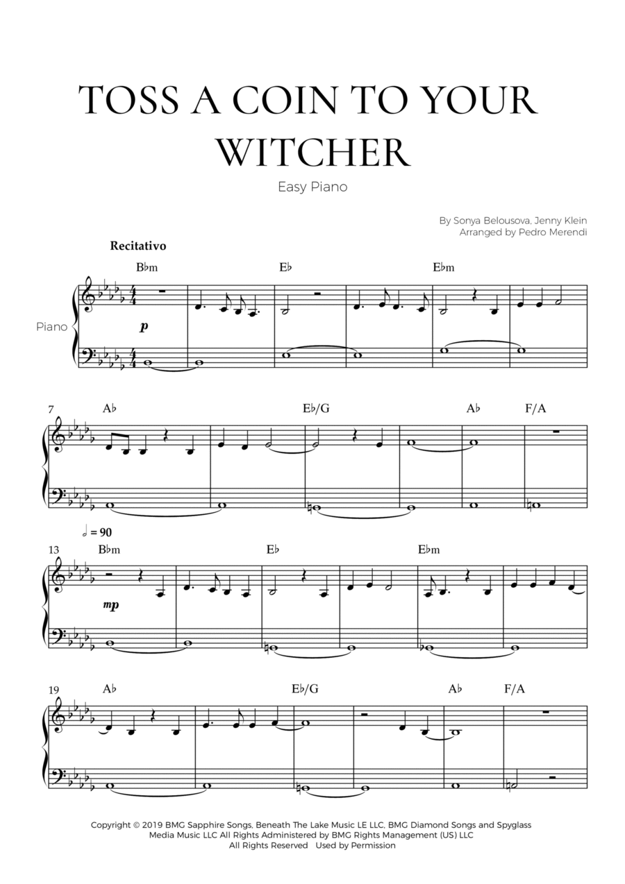 Toss A Coin To Your Witcher Easy Piano scores gallery preview page 1