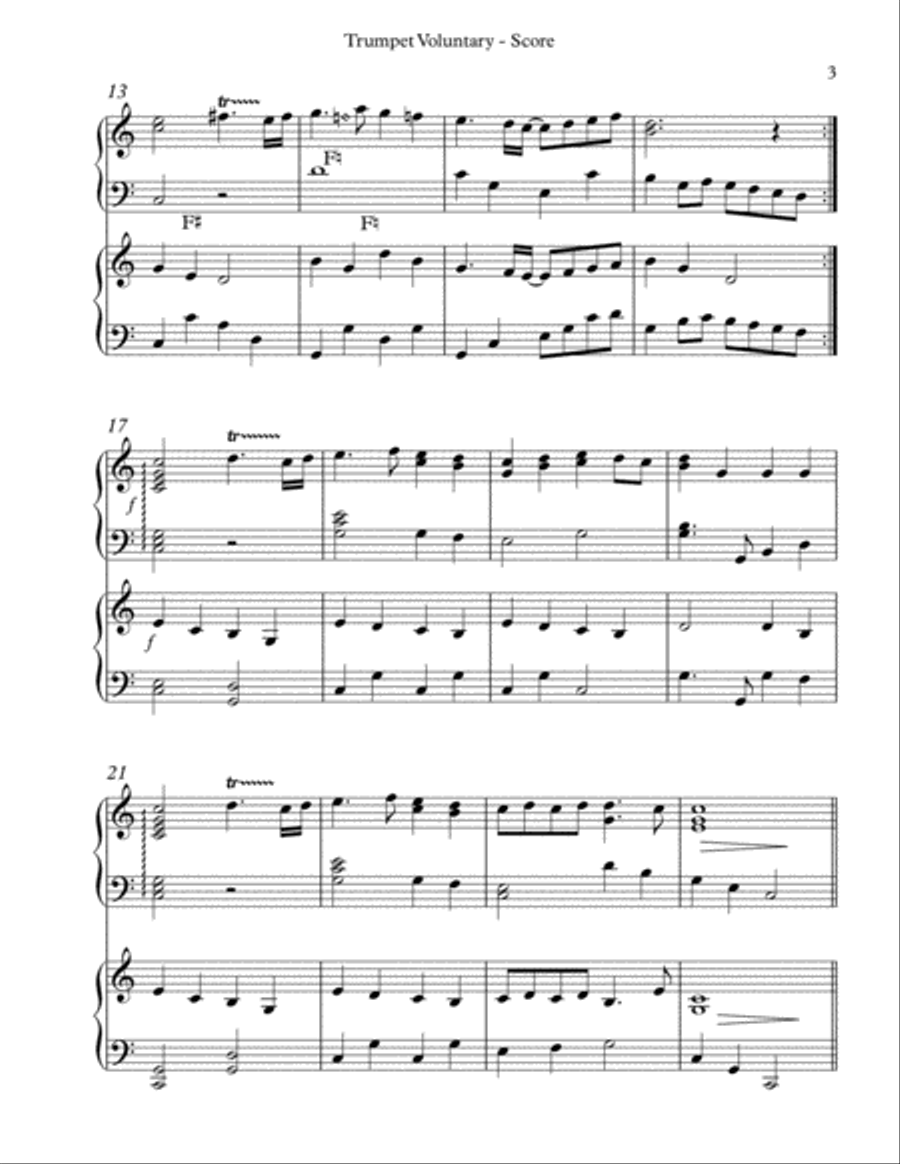 Trumpet Voluntary (The Prince of Denmark’s March), Harp Duet Trumpet scores gallery preview page 3