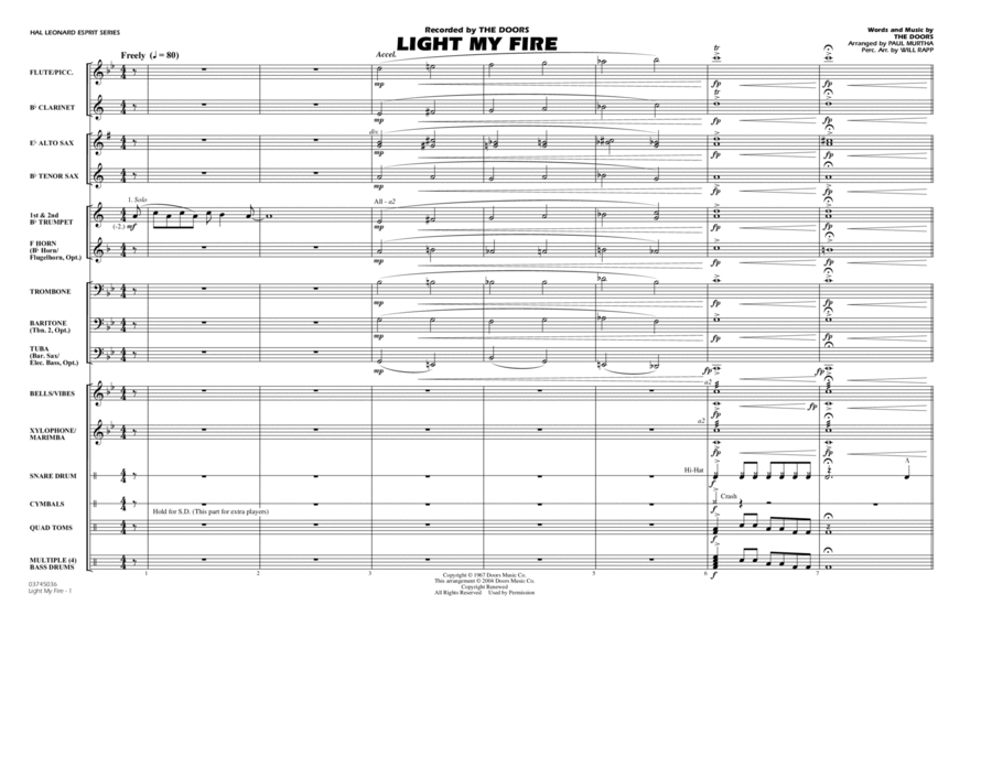 Light My Fire (arr. Paul Murtha) - Full Score Marching Band scores gallery preview page 1