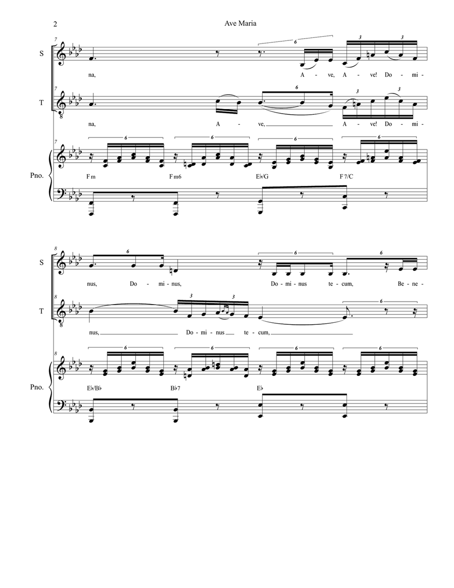 Ave Maria (Duet for Soprano and Tenor solo - (Medium Key) Tenor Voice scores gallery preview page 2