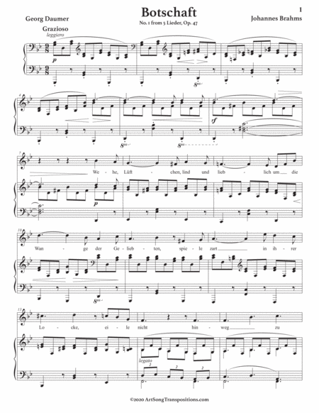 BRAHMS: Botschaft, Op. 47 no. 1 (transposed to B-flat major)