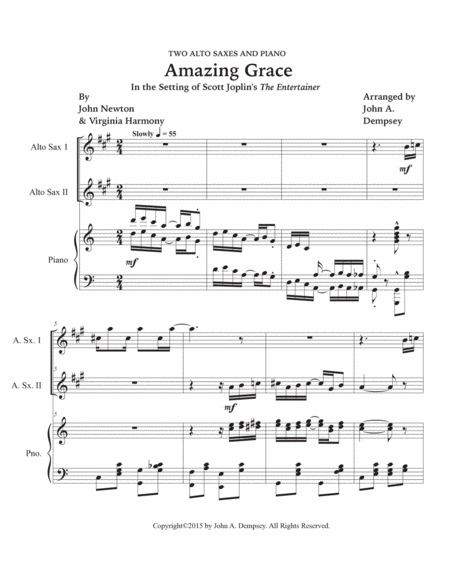 Amazing Grace / The Entertainer (Trio for Two Alto Saxes and Piano) image number null