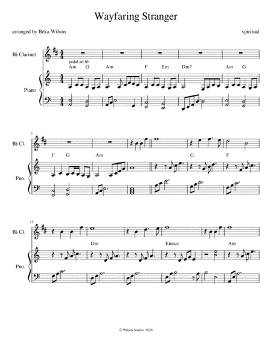 Wayfaring Stranger Clarinet Solo scores gallery preview page 1
