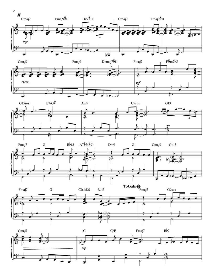 Imagine [Jazz version] (arr. Brent Edstrom) Piano Solo scores gallery preview page 2
