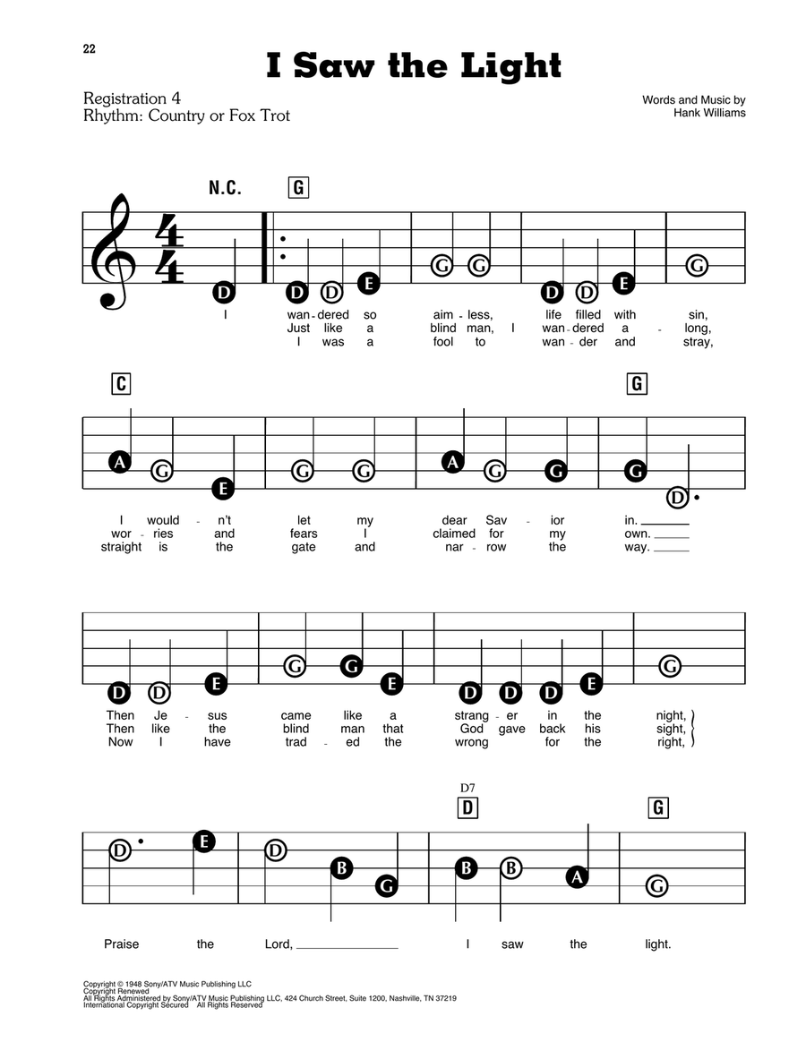 I Saw The Light Electronic Keyboard scores gallery preview page 1