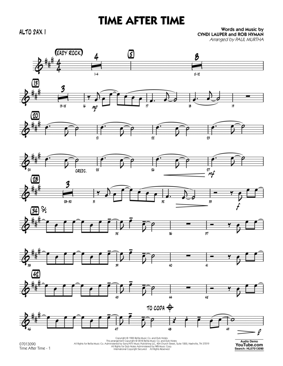 Time After Time - Alto Sax 1 Alto Saxophone scores gallery preview page 1