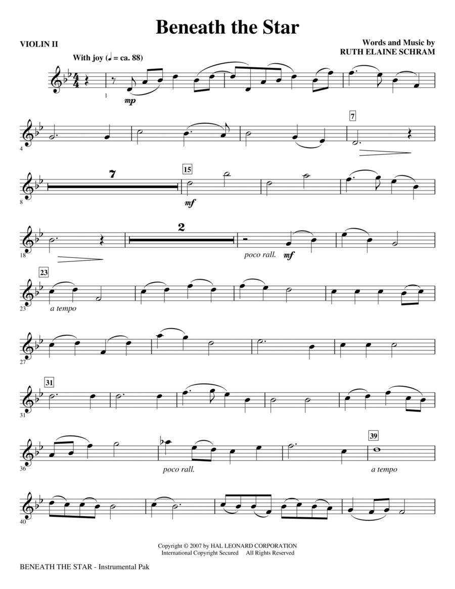 Beneath The Star - Violin 2 Choir scores gallery preview page 1