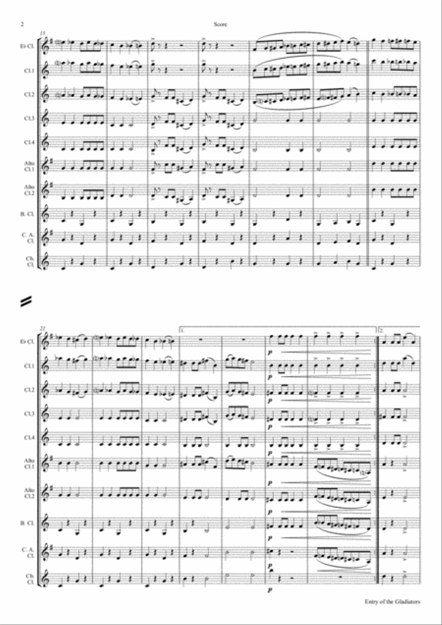 Entrance of the Gladiators (Thunder and Blazes) - Circus March - Clarinet Choir Clarinet Choir scores gallery preview page 2