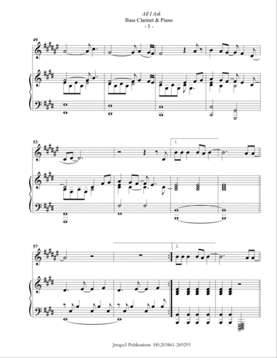 All I Ask All I Ask Bass Clarinet scores gallery preview page 5