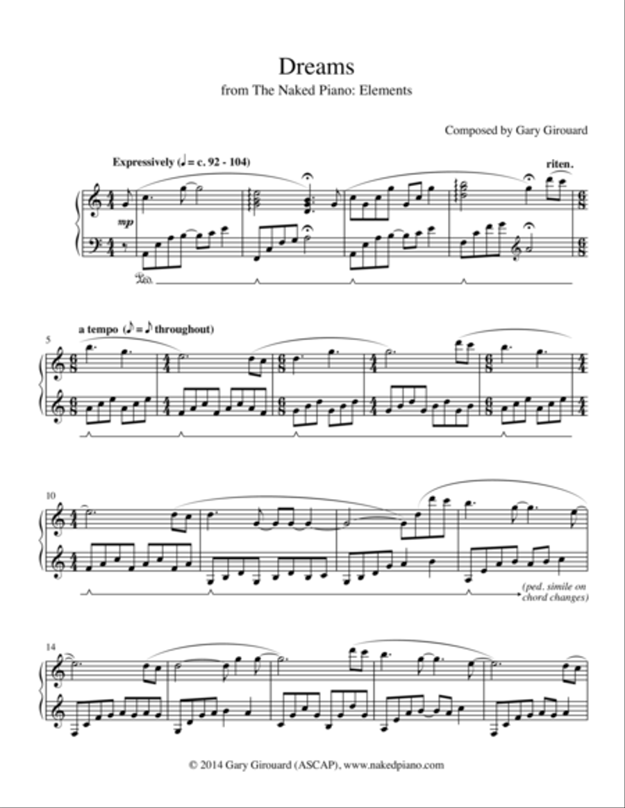 Dreams Piano Solo scores gallery preview page 1