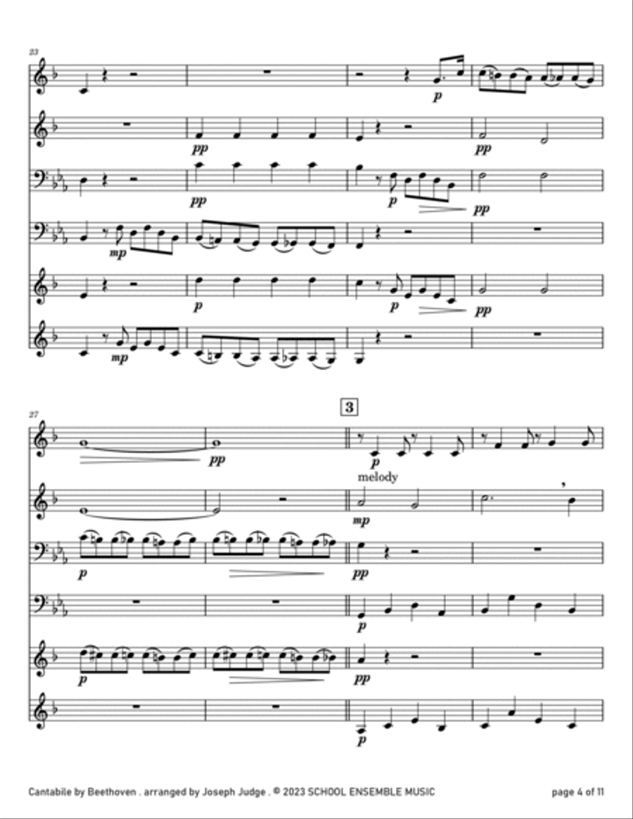 Cantabile by Beethoven for Brass Quartet in Schools Brass Quartet scores gallery preview page 4