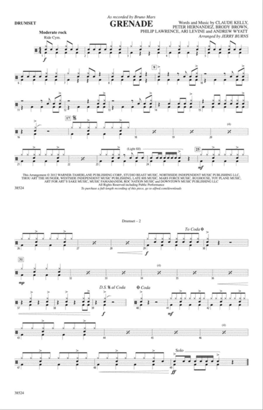 Grenade: Drumset Grenade: Drumset Marching Band scores gallery preview page 1