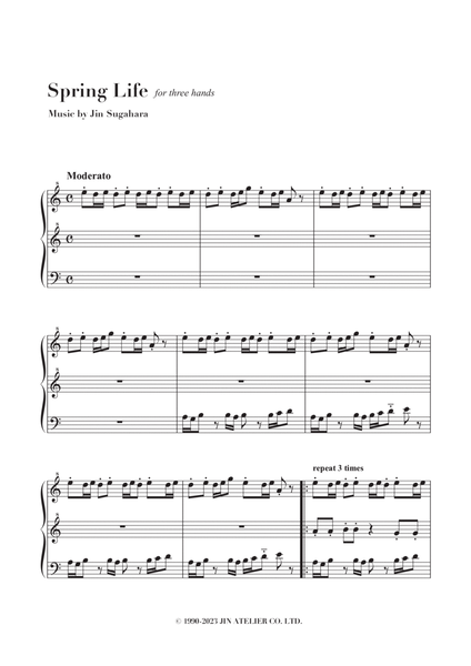 Joyful Piano Duet Sheet Music for 3 Hands "Spring Life" image number null