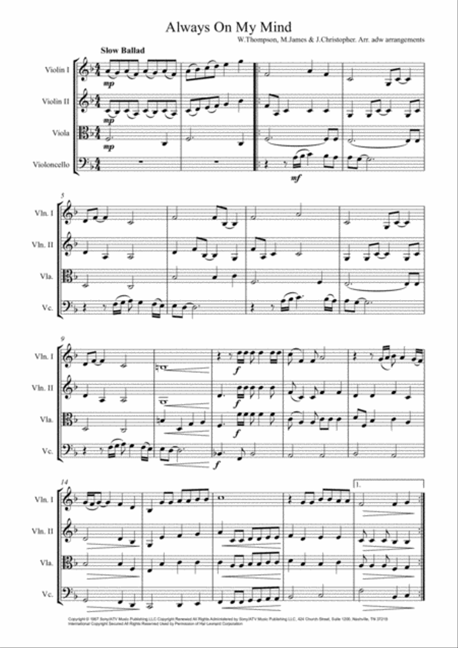 Always On My Mind Always On My Mind String Quartet scores gallery preview page 2