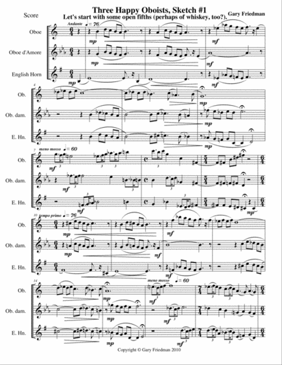 Three Happy Oboists: Eleven Sketches for Oboe, Oboe D'amore, and English Horn or Two Oboes and Engli Small Ensemble scores gallery preview page 2