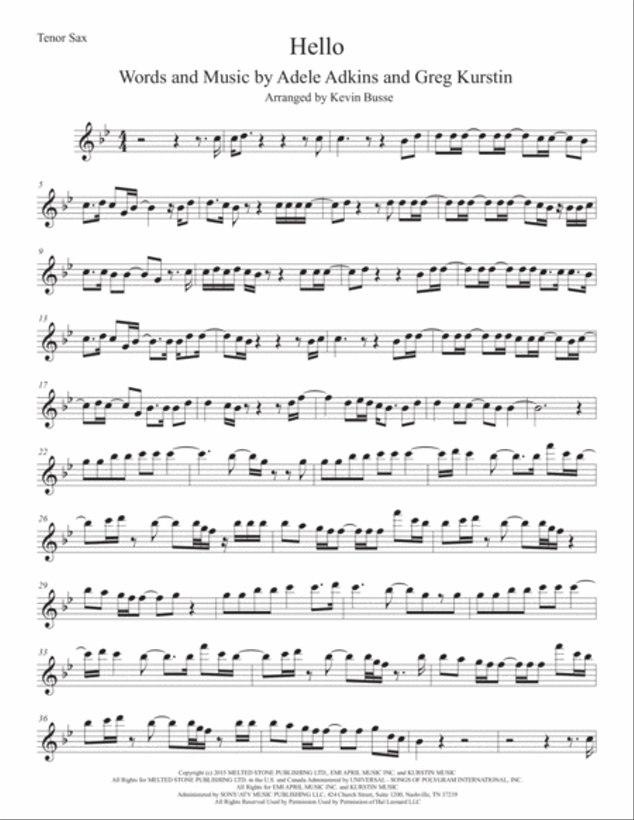 Hello Hello Tenor Saxophone scores gallery preview page 1