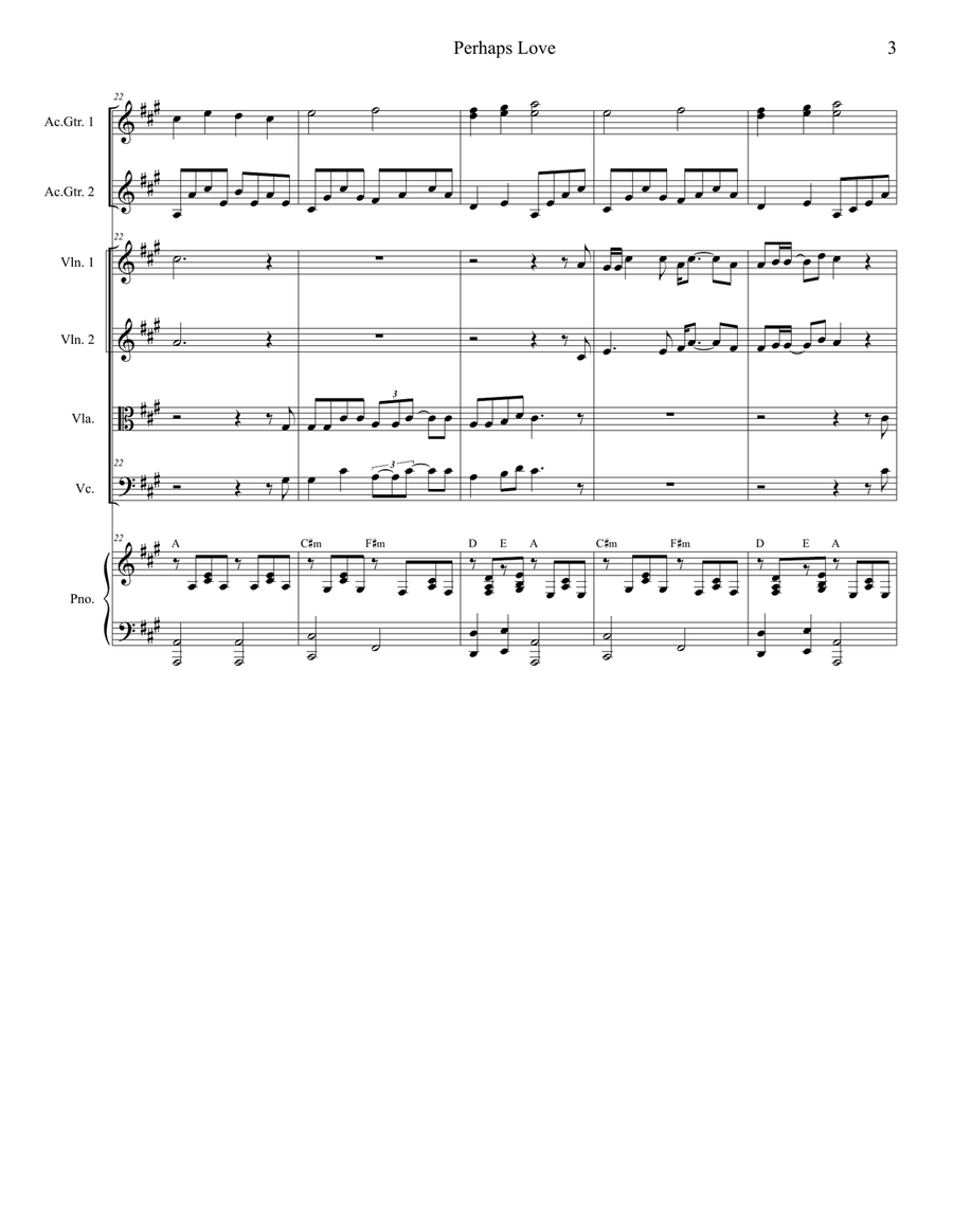 Perhaps Love Perhaps Love String Quartet scores gallery preview page 3