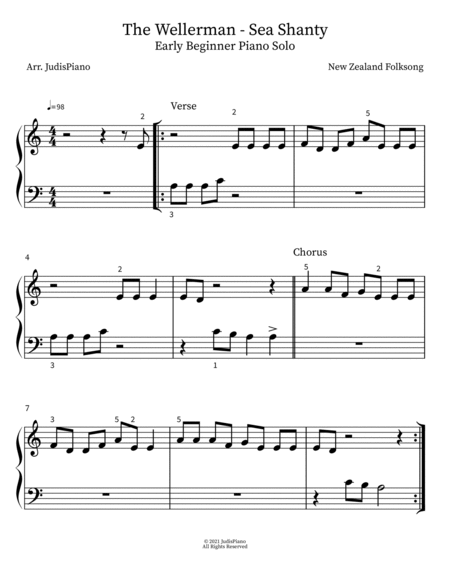 THE WELLERMAN (Sea Shanty) easy piano solo image number null