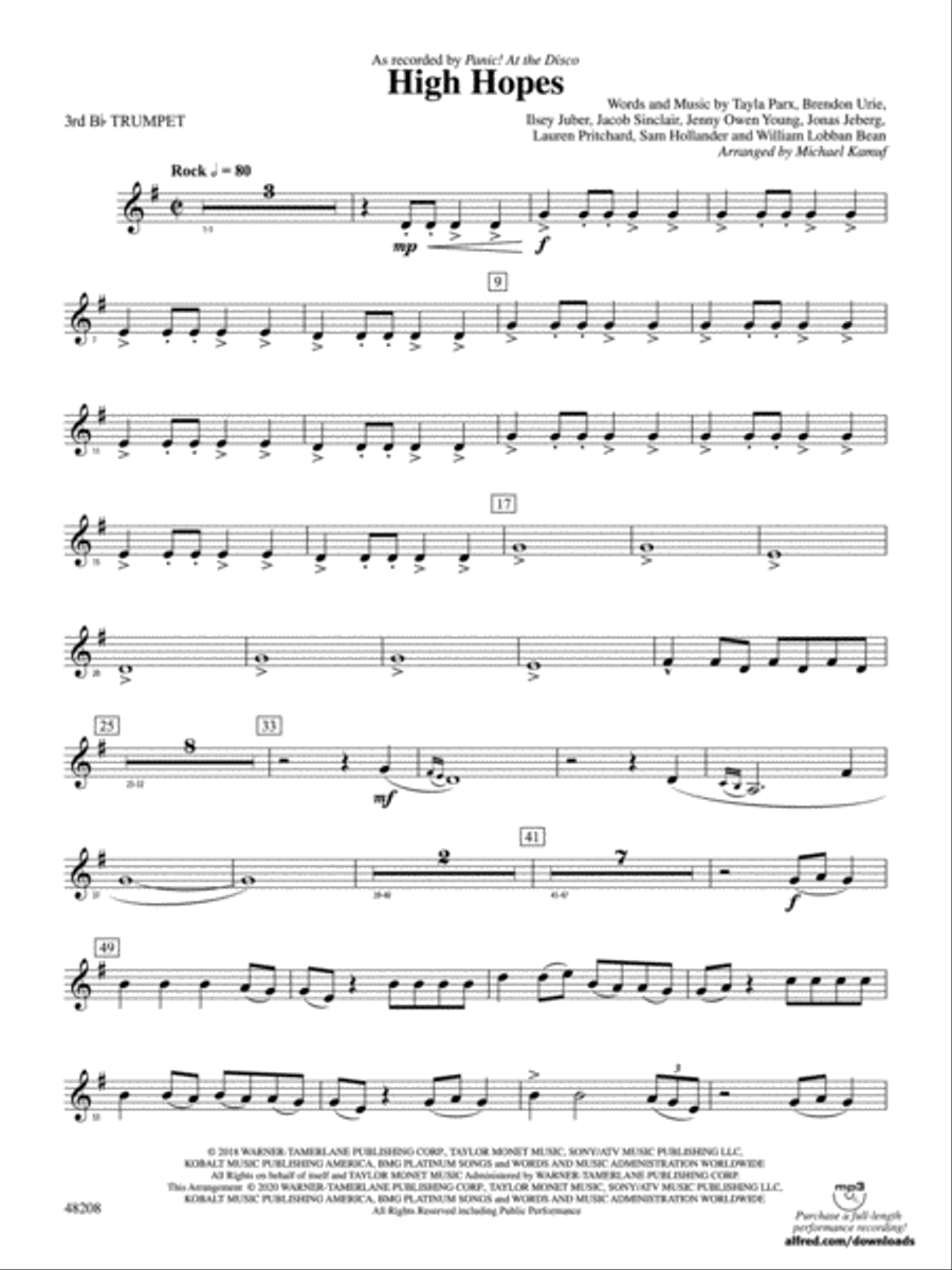 High Hopes: 3rd B-flat Trumpet Concert Band scores gallery preview page 1
