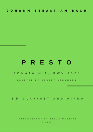 Presto from Sonata No.1, BWV 1001 - Bb Clarinet and Piano (Full Score)