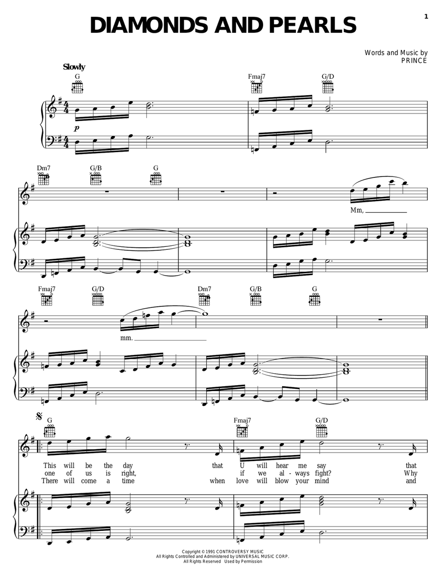 Diamonds And Pearls Piano, Vocal, Guitar scores gallery preview page 1