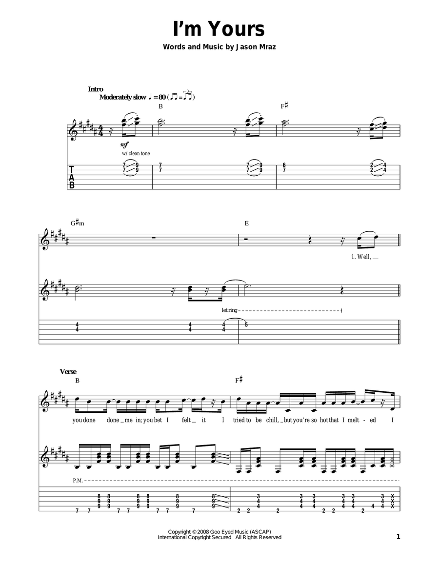 I'm Yours Acoustic Guitar scores gallery preview page 1