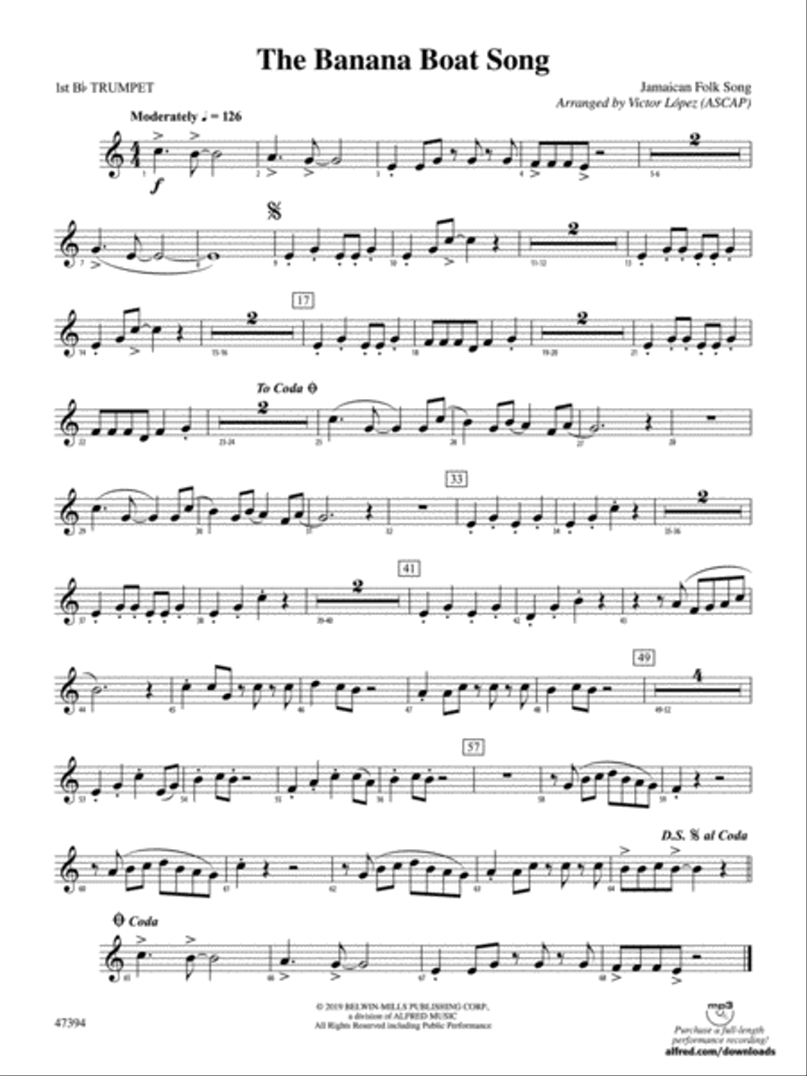 The Banana Boat Song: 1st B-flat Trumpet Concert Band scores gallery preview page 1