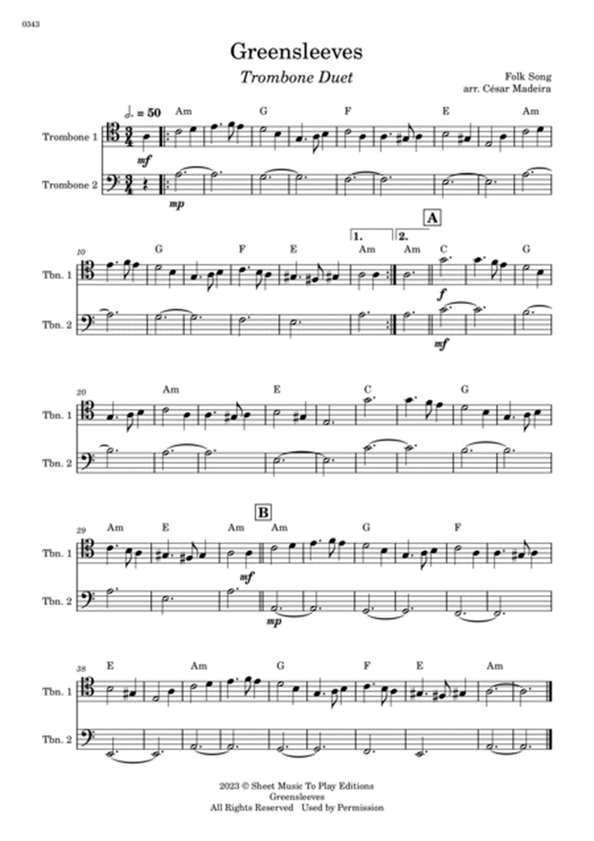 Greensleeves - Trombone Duet - W/Chords (Full Score and Parts) image number null
