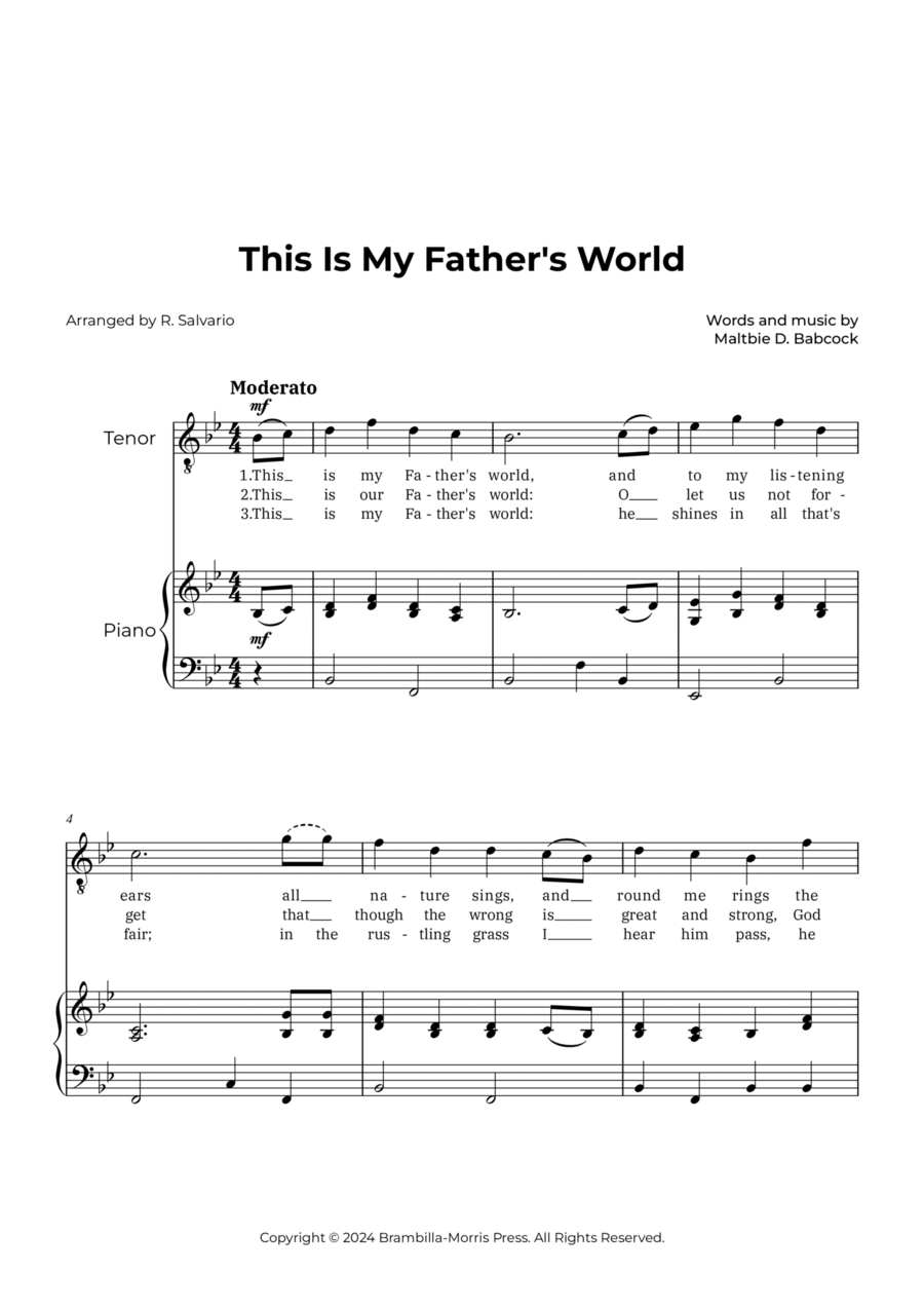 This Is My Father's World (Key of B-Flat Major) Tenor Voice scores gallery preview page 1