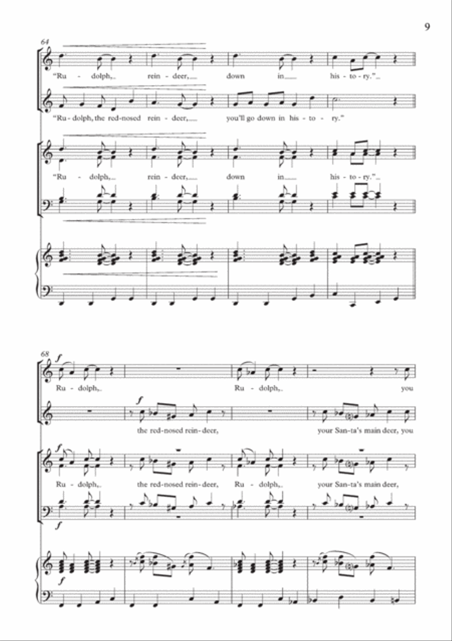 Rudolph The Red-Nosed Reindeer (arr. Richard Allain) 4-Part scores gallery preview page 9