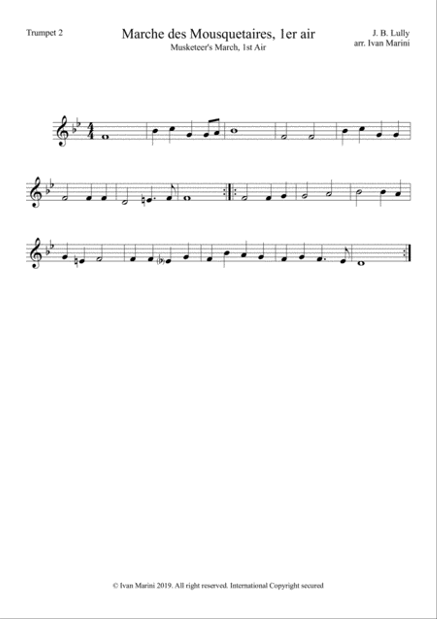 MARCHE DES MOSQUETAIRES (Musketeer's March) - by J. B. Lully - for Brass Quartet image number null