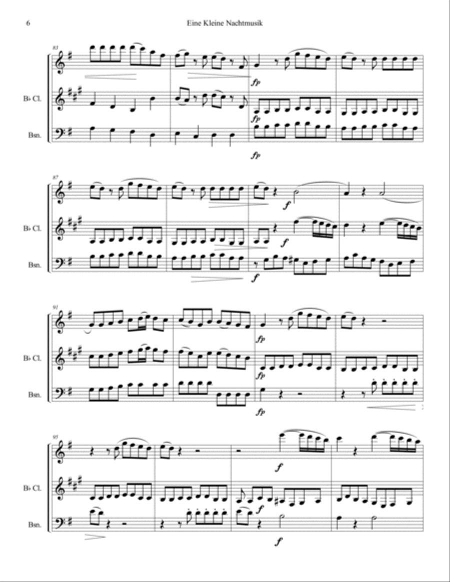 Mozart 1787 KV 525 Eine Kleine Nachtmusik Woodwind Trio Full Score & Parts