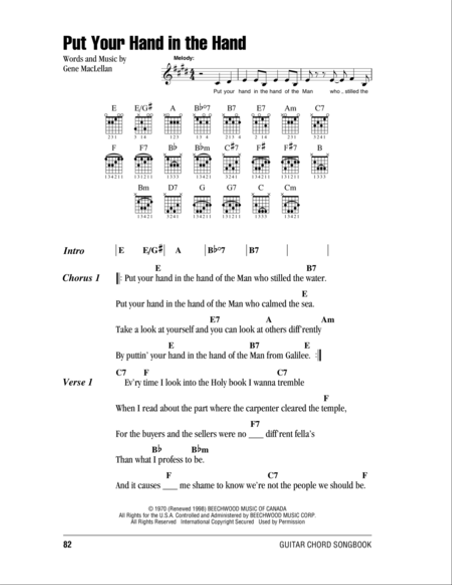 Put Your Hand In The Hand Acoustic Guitar scores gallery preview page 1