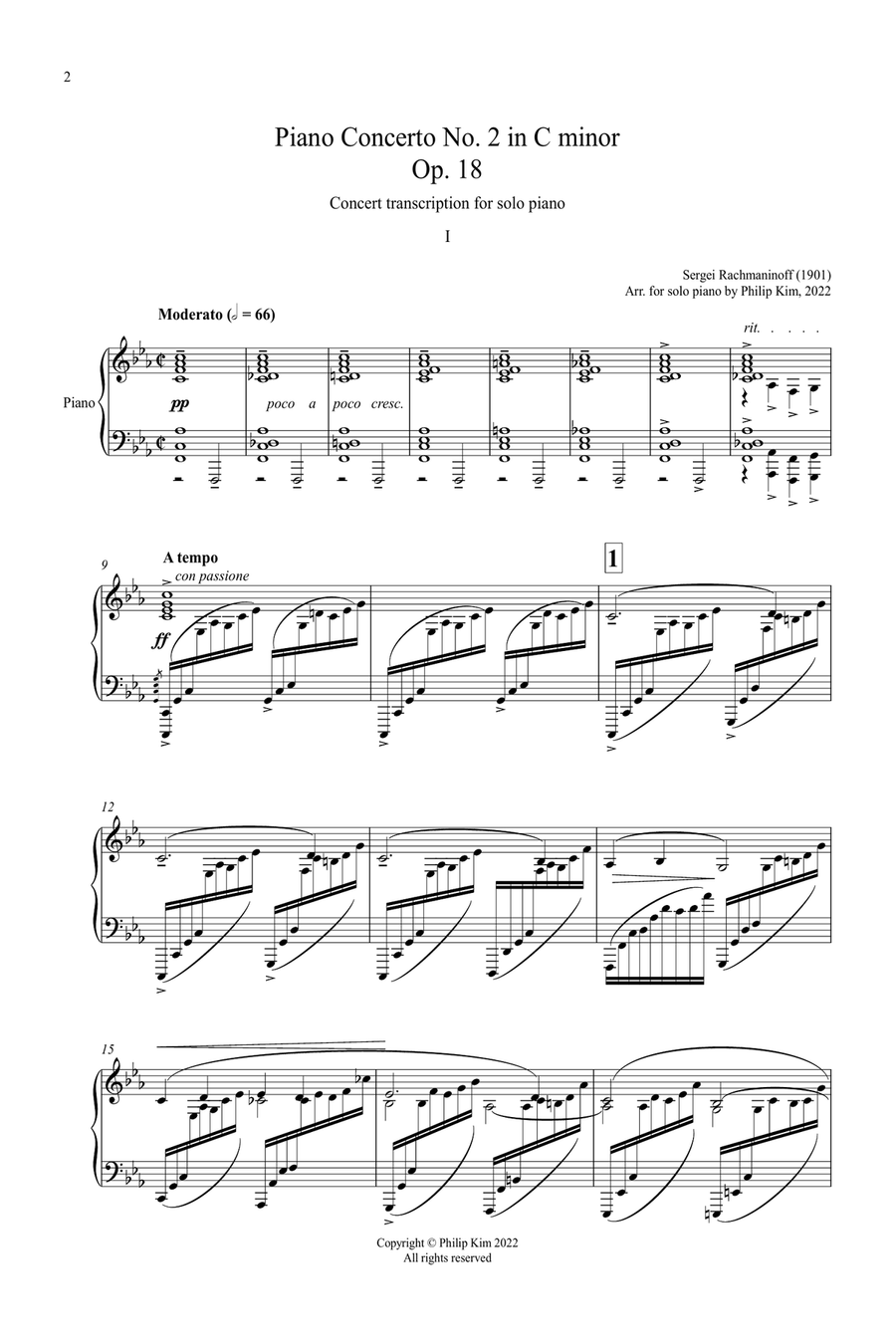 Rachmaninoff Piano Concerto No. 2 Op. 18 Concert Transcription for Solo Piano (Complete Movements) Piano Solo scores gallery preview page 4