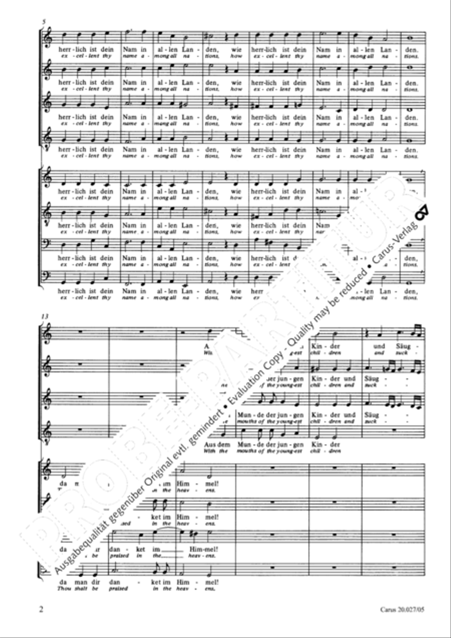 O Lord our Lord God (Herr, unser Herrscher) SSATB scores gallery preview page 3