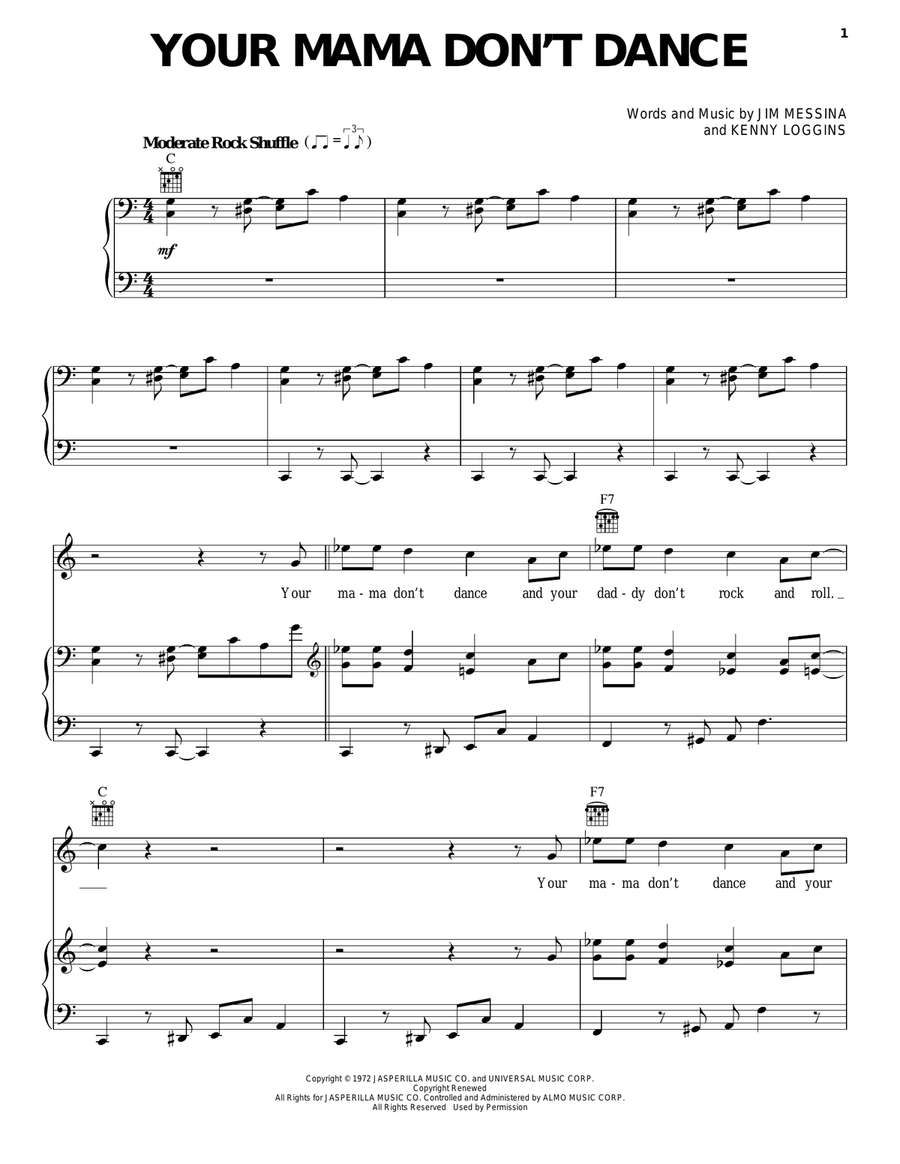 Your Mama Don't Dance Your Mama Don't Dance Piano, Vocal, Guitar scores gallery preview page 1