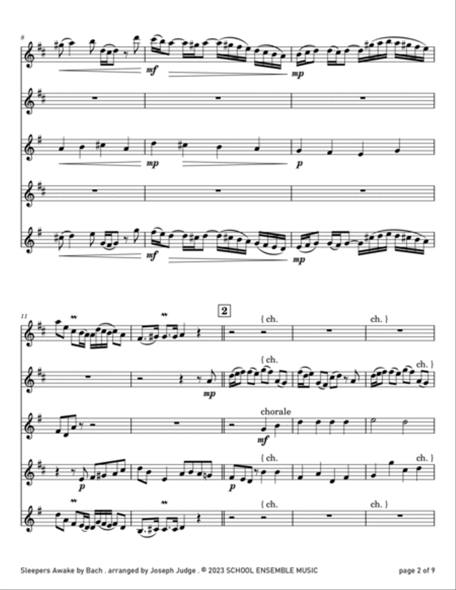 Sleepers Awake by Bach for Saxophone Quartet in Schools Saxophone Quartet scores gallery preview page 2