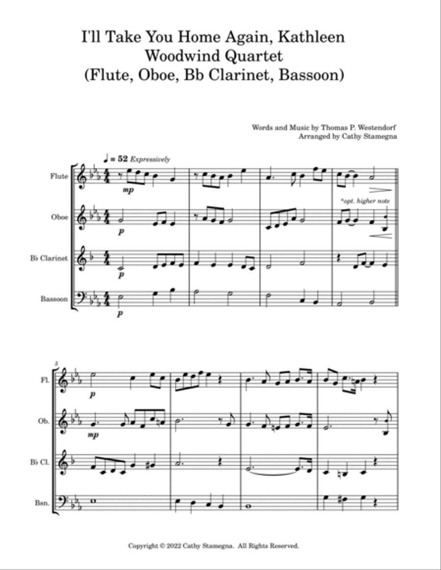 I’ll Take You Home Again, Kathleen (Woodwind Quartet: Flute, Oboe, Bb Clarinet, Bassoon) Woodwind Quartet scores gallery preview page 2