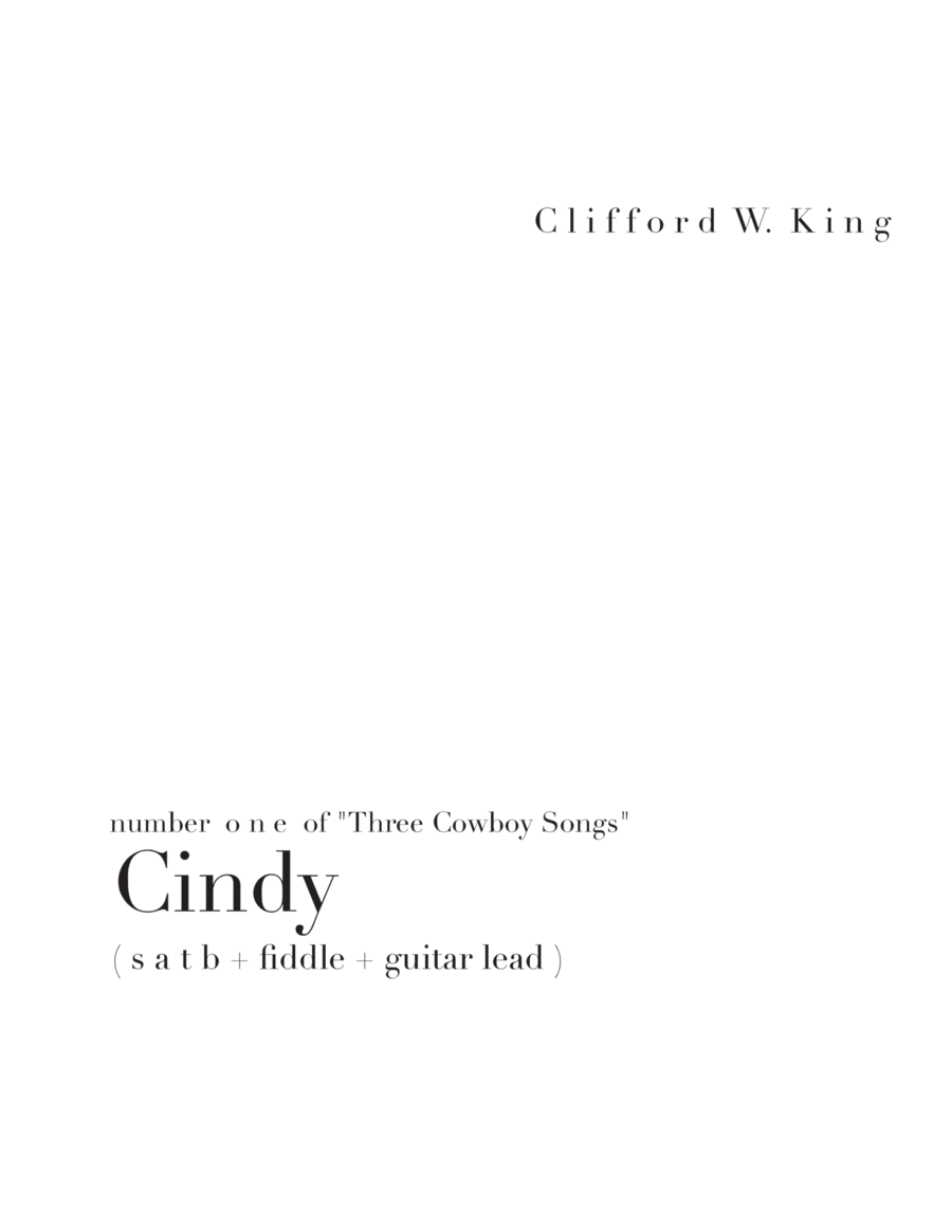 Cindy ( s a t b + guitar + fiddle [or piano] ) 4-Part scores gallery preview page 1