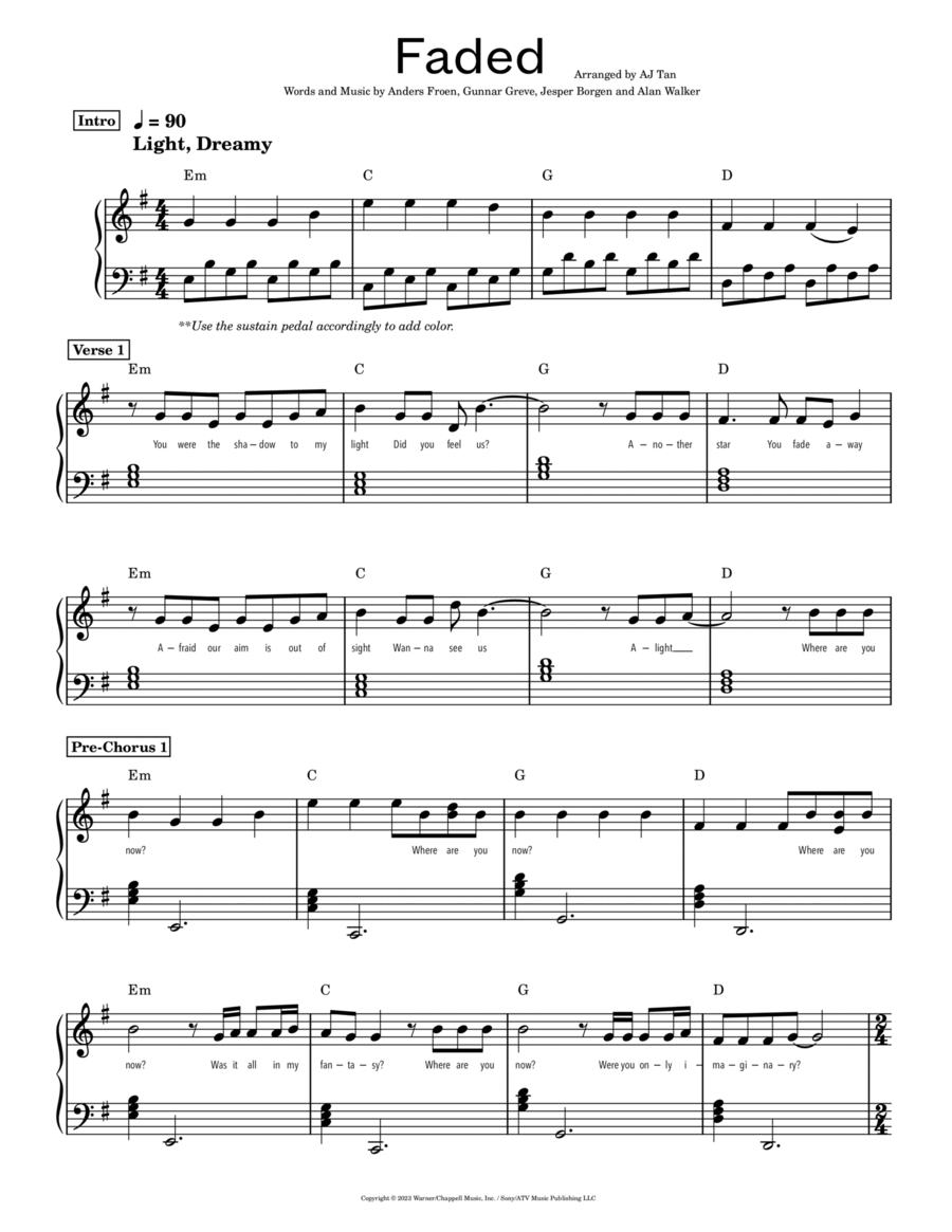 Faded Piano Solo scores gallery preview page 1