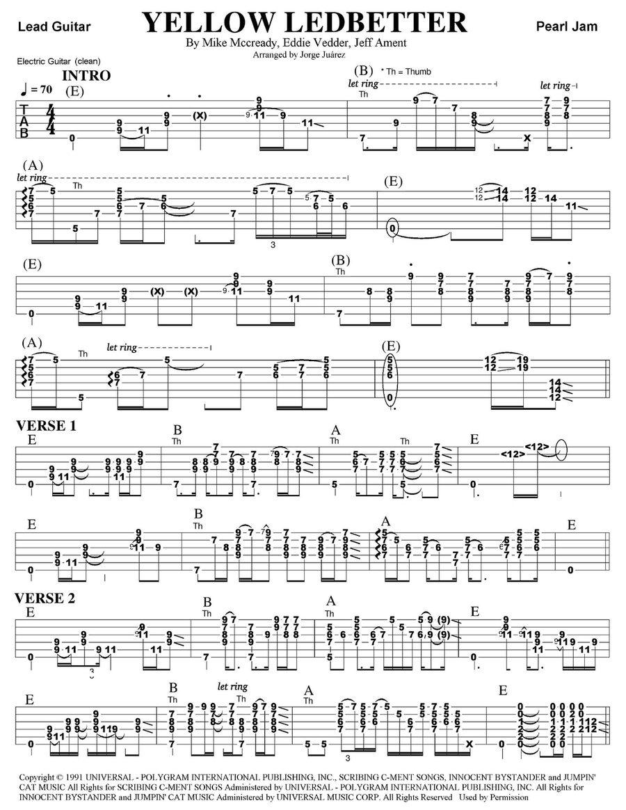 Yellow Ledbetter Guitar Tablature scores gallery preview page 1