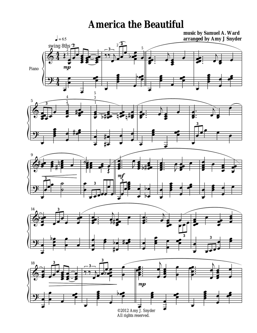 America, the Beautiful, piano solo Piano Solo scores gallery preview page 2