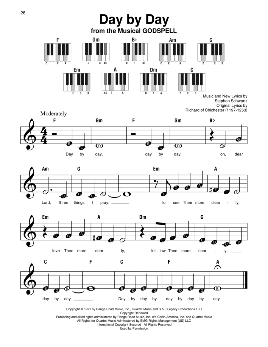 Day By Day (from Godspell) Easy Piano scores gallery preview page 1