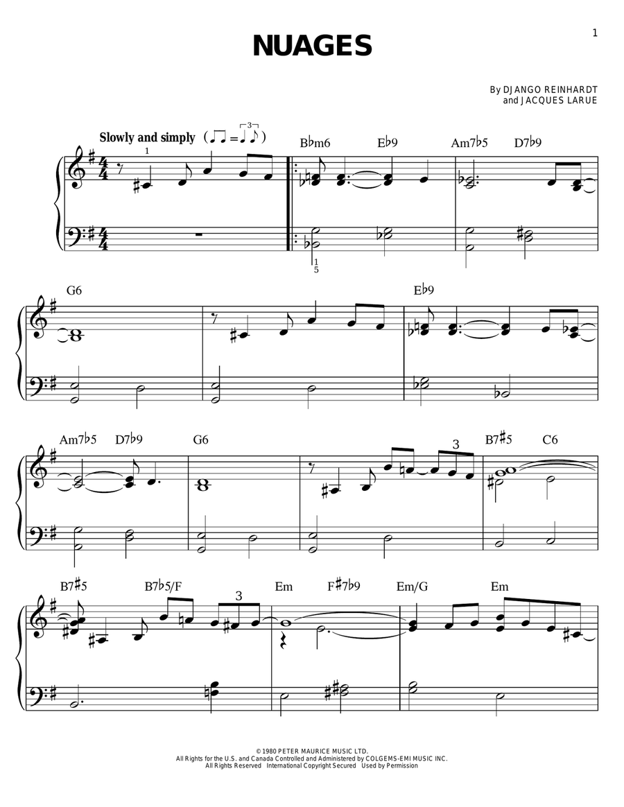 Nuages Easy Piano scores gallery preview page 1