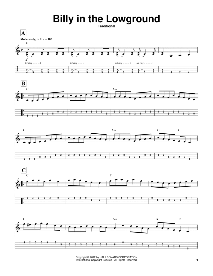 Billy In The Low Ground Mandolin scores gallery preview page 1