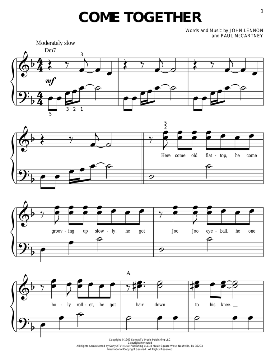 Come Together Come Together Easy Piano scores gallery preview page 1